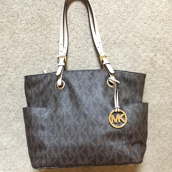 Michael Kors Handbags - Michael Kors Jet Set Signature Logo Tote Brown